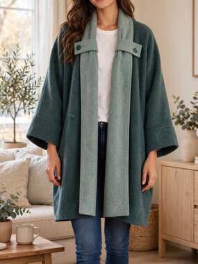 Vintage France Weill Paris Wool Cocoon Coat L Sage Scarf Collar Dolman